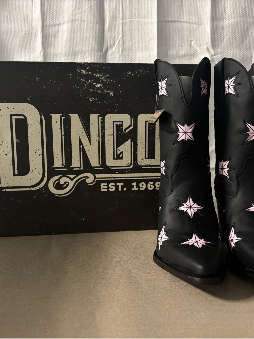 Dingo Black Cowboy Boots with Pink Star Accents